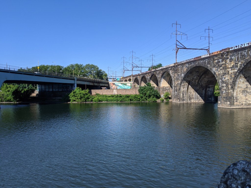 bridges converging over river
